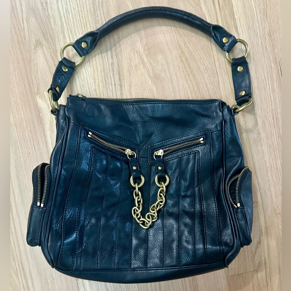 Banana Republic black leather bag with gold details
